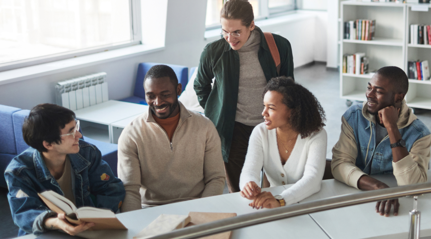 A group sitting talking 